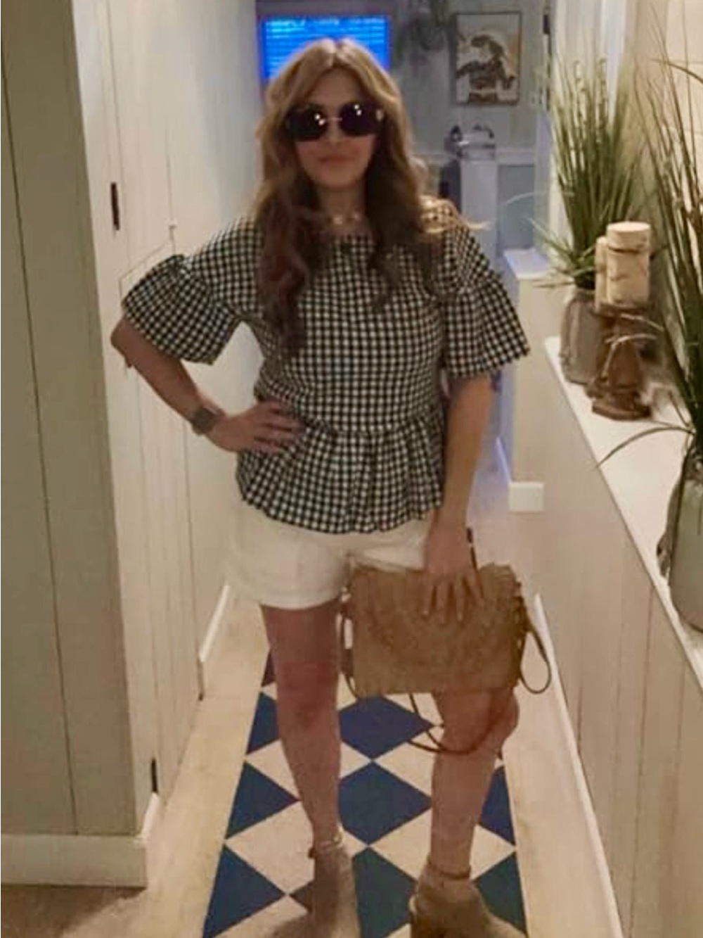 NWT Black White Gingham Peplum Top| 100% Cotton| Sm| Bell Sleeve| Fall Clothing